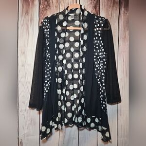 Anes A. Black and White Polka Dot Asymmetrical Hem Cardigan Womens Medium